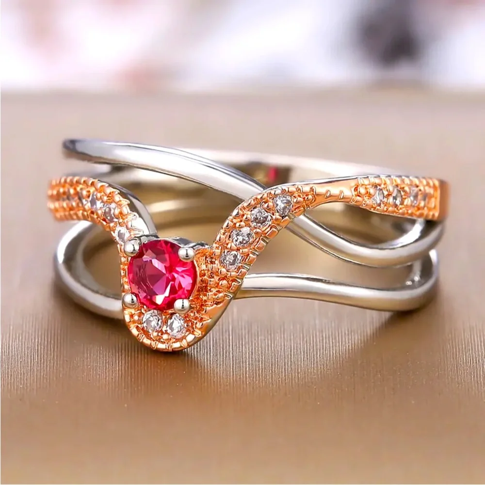 New Two-Tone Sterling Silver 14k Rose Gold Sapphire Ring